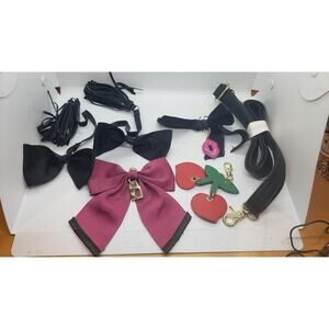 Betsey Johnson Bow Charm Purse Accessories Lot Black Pink Strap Cherry Keychain